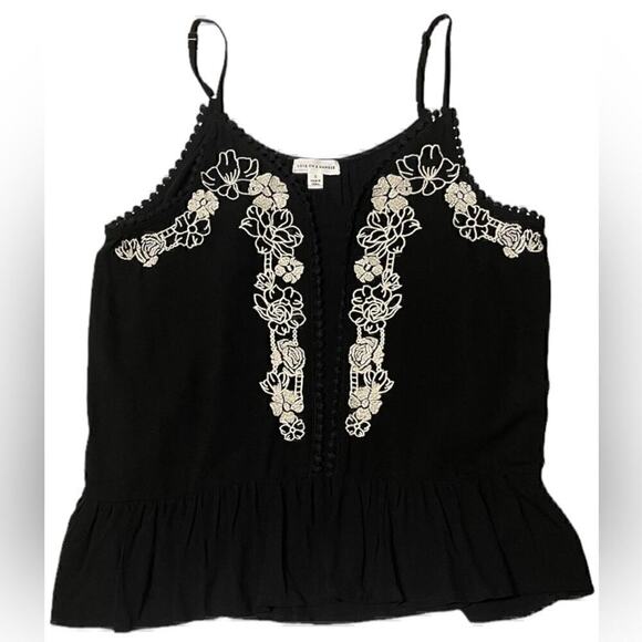 Anthro Love On A Hanger Floral Boho Chic Embroidered Peplum Cami Top Black Small - Picture 7 of 16